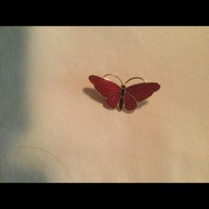 Red enamel butterfly pin. vintage